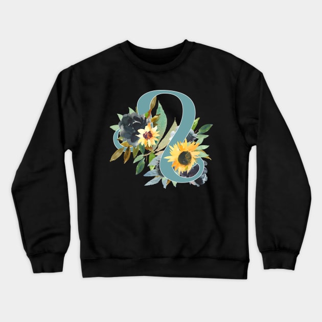 Leo Horoscope Zodiac Blue Sunflower Design Crewneck Sweatshirt by bumblefuzzies
